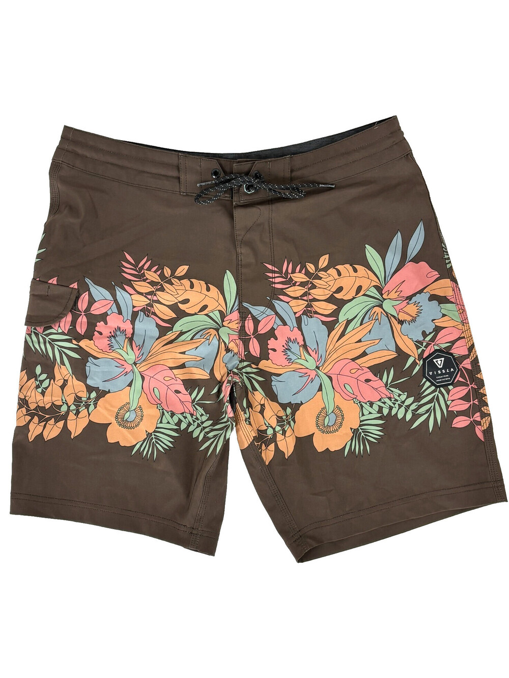 Vissla Mens Board Shorts Size 32X9 Brown Floral Tropical Hawaiian Print Trunks